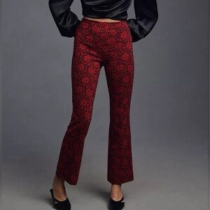 Anthropologie Red and Black Floral Boot Cut Pants